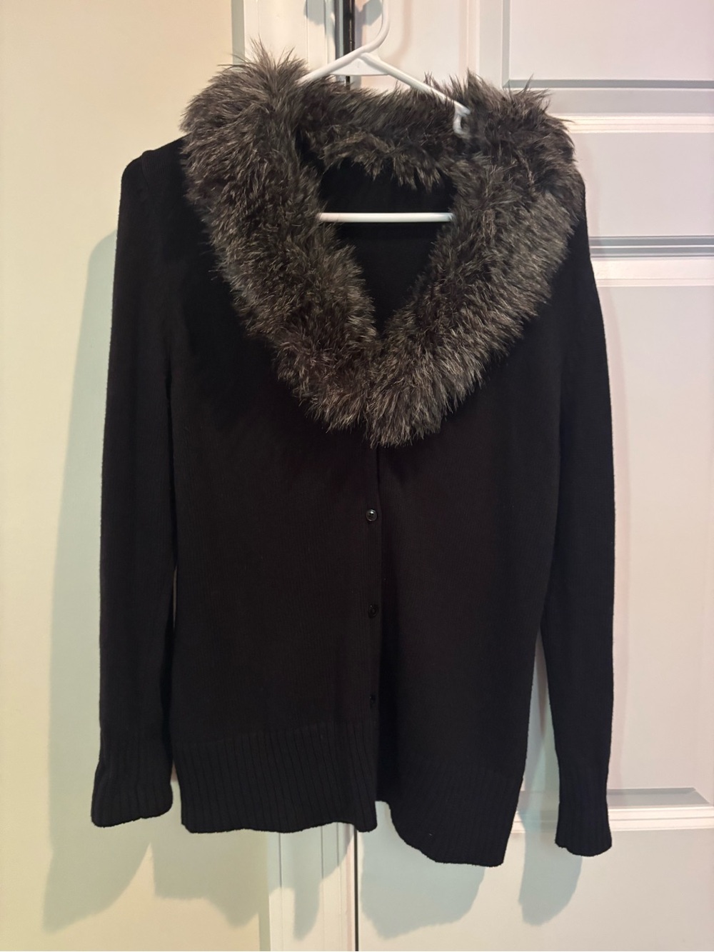 Coldwater Creek Black Cardigan with Faux Fur Trim